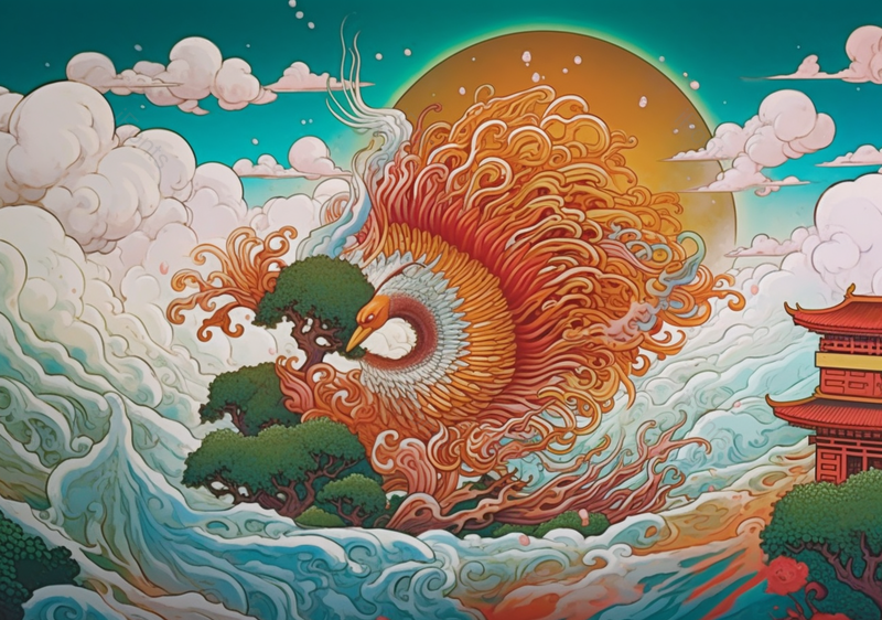 凤凰祥云国潮风插画背景图,插画/手绘图,插画/手绘图库,插画/手绘图下载,插画/手绘
